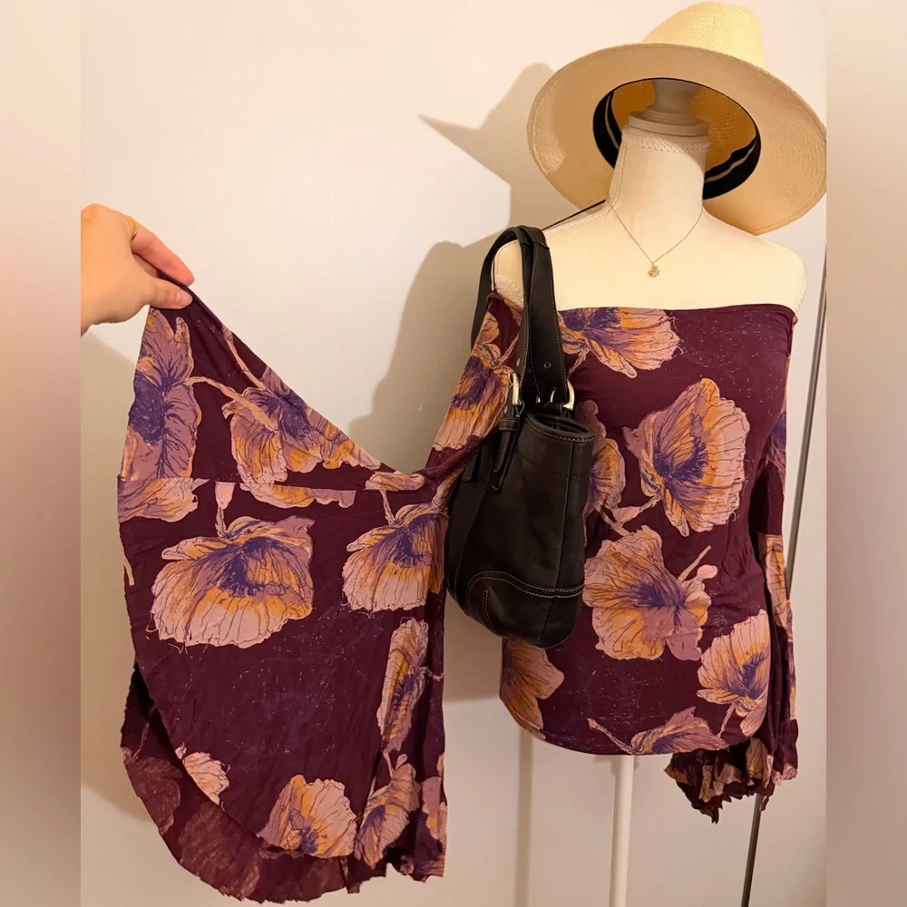 We The Free Floral Top with Straw Hat